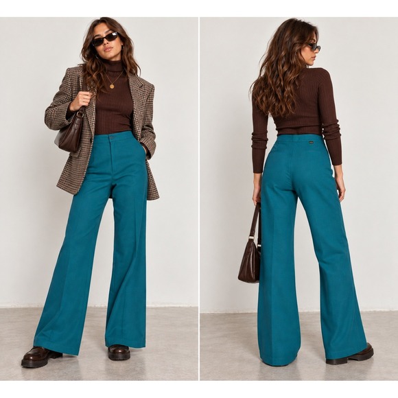 Levi's Pants - Vintage 70s Levi's 27x30 Sta-Prest Teal High Waist Wide Leg Flare Pants Trousers